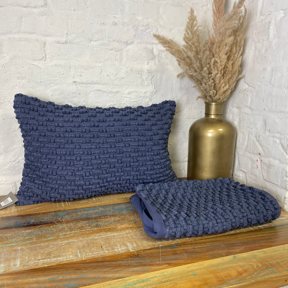 Kissenbezug Blau Struktur Dekokissen Neu 35x55