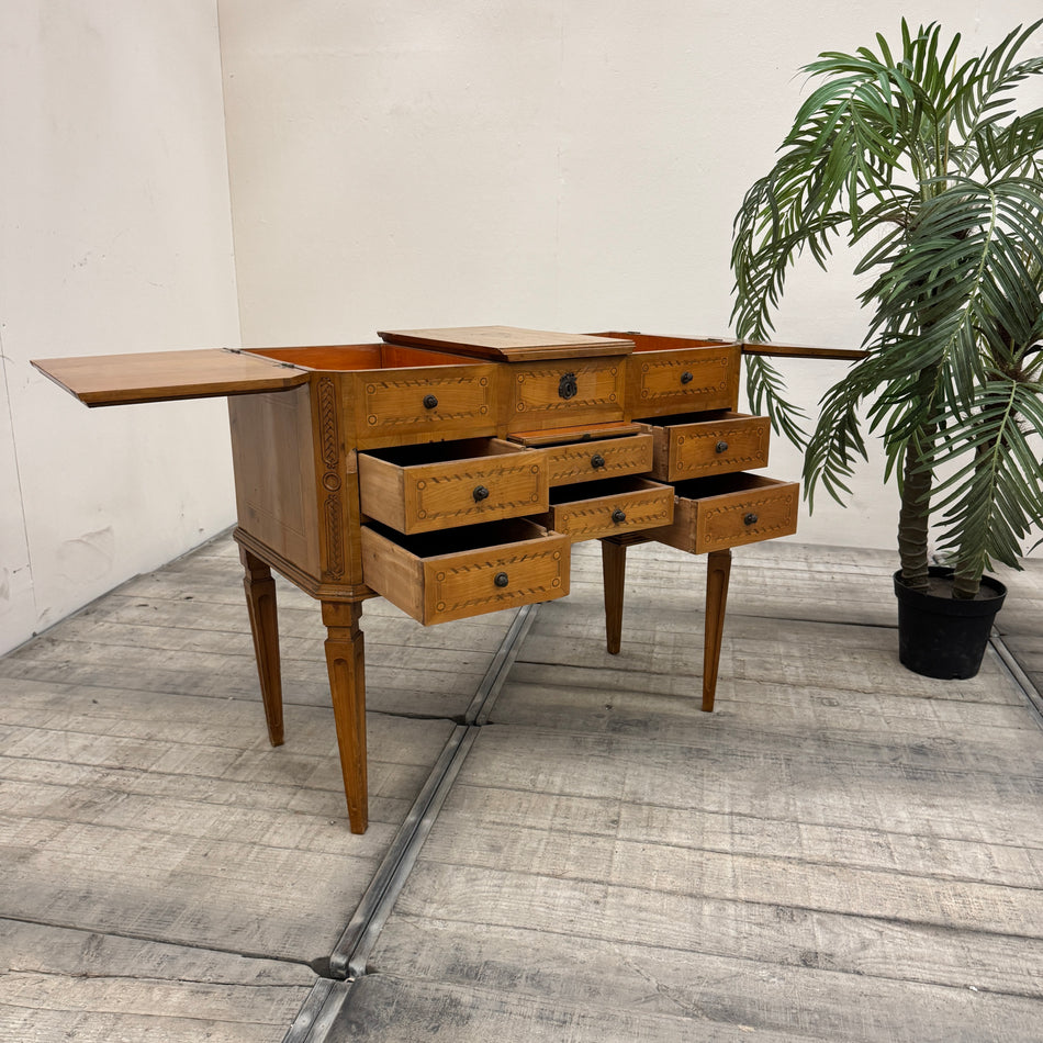 Dressing table, poudreuse, Neoclassical, fruitwood marquetry, 19th century, vintage