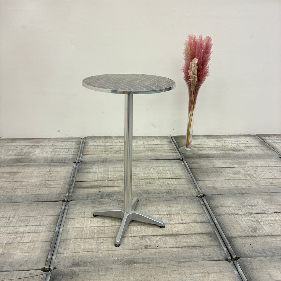 Bistrotisch Klappbar Rund Silber Aluminium Pfauenaugen-Muster Säulenfuß Tisch Gebraucht