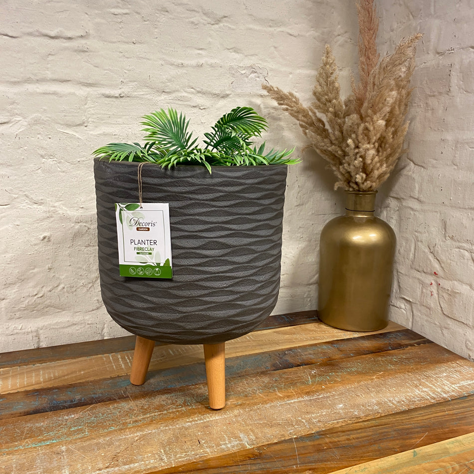 Blumentopf grau Holzbeine Pflanztopf Deko 38cm Neuware