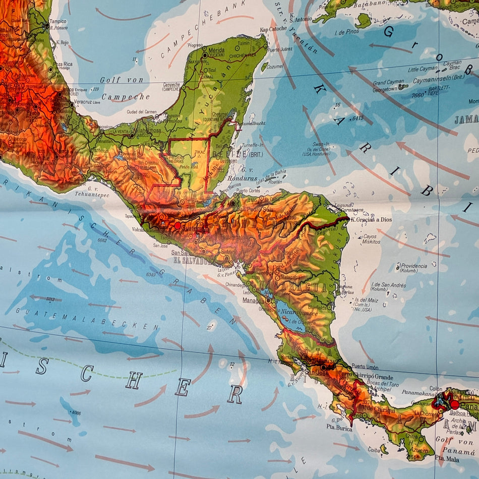 Vintage School Map – Central America – Geography Educational Chart Haack Painke Roll Map Used