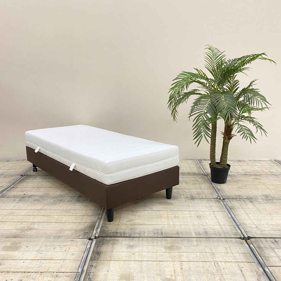 Boxspringbett 90x200 Braun Kunstleder Inkl. Federkern Matratze Bett Gebraucht