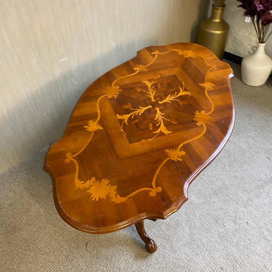 Antiker Holz-Couchtisch mit Intarsien – Barockstil – oval – gedrechseltes Fußgestell - Tisch gebraucht