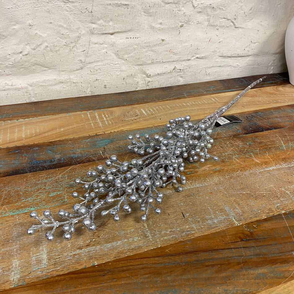 Countryfield Kunstzweig silbern Kunststoff Deko Pflanze Beeren