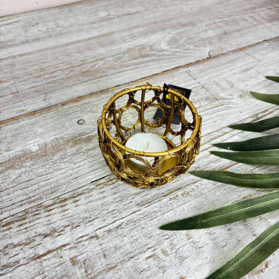 PTMD Rustin Teelichthalter Metall Golden Ringmuster Windlicht Deko