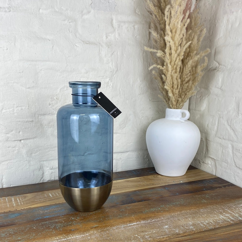 Vase blau golden Glas 31cm transparent Deko