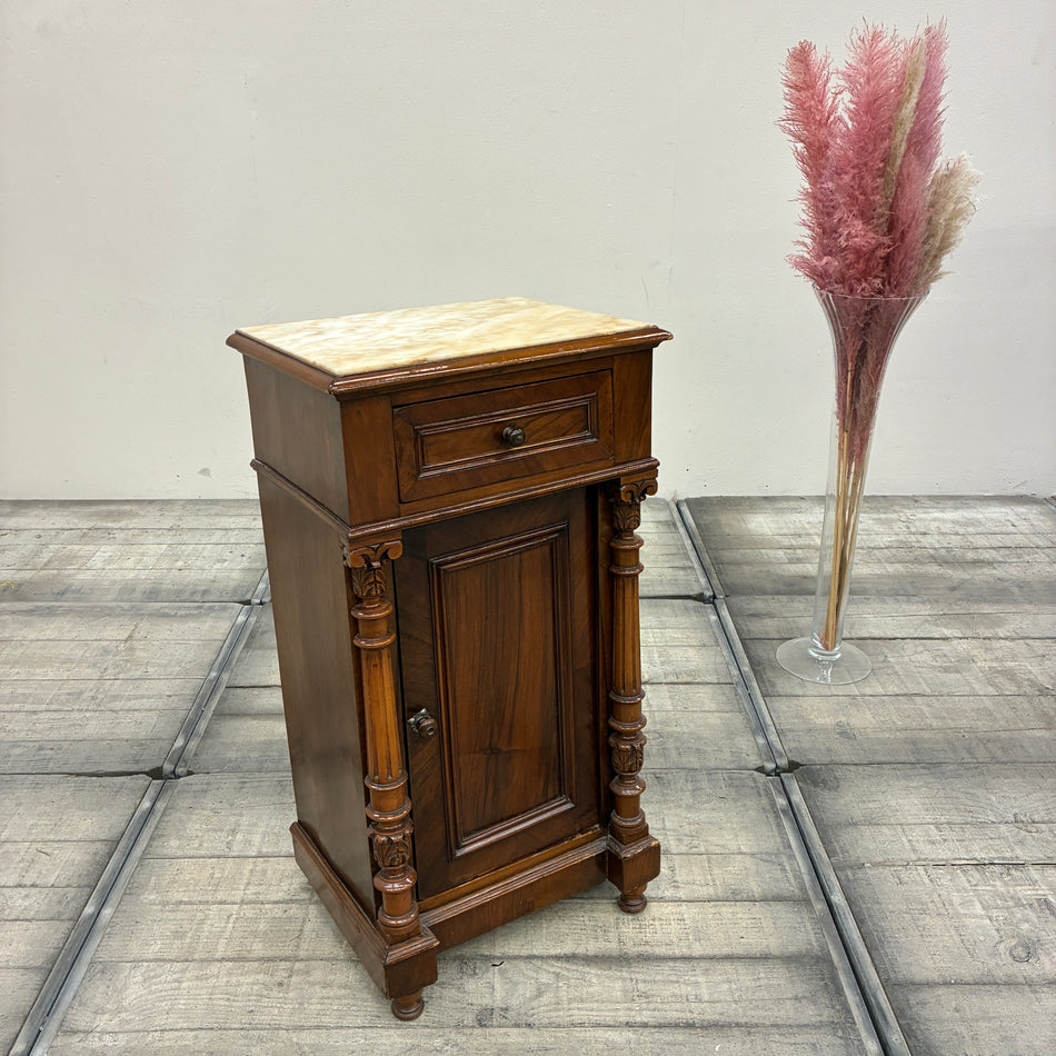 Gründerzeit Pfeilerschrank Schränkchen Nussbaum Marmorplatte Kommode um 1890 Vintage