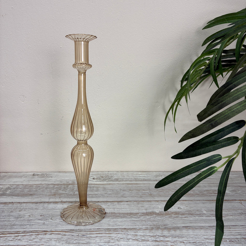 Kerzenständer Beige Glas Ständer Deko Curvy Kerzenhalter 35cm