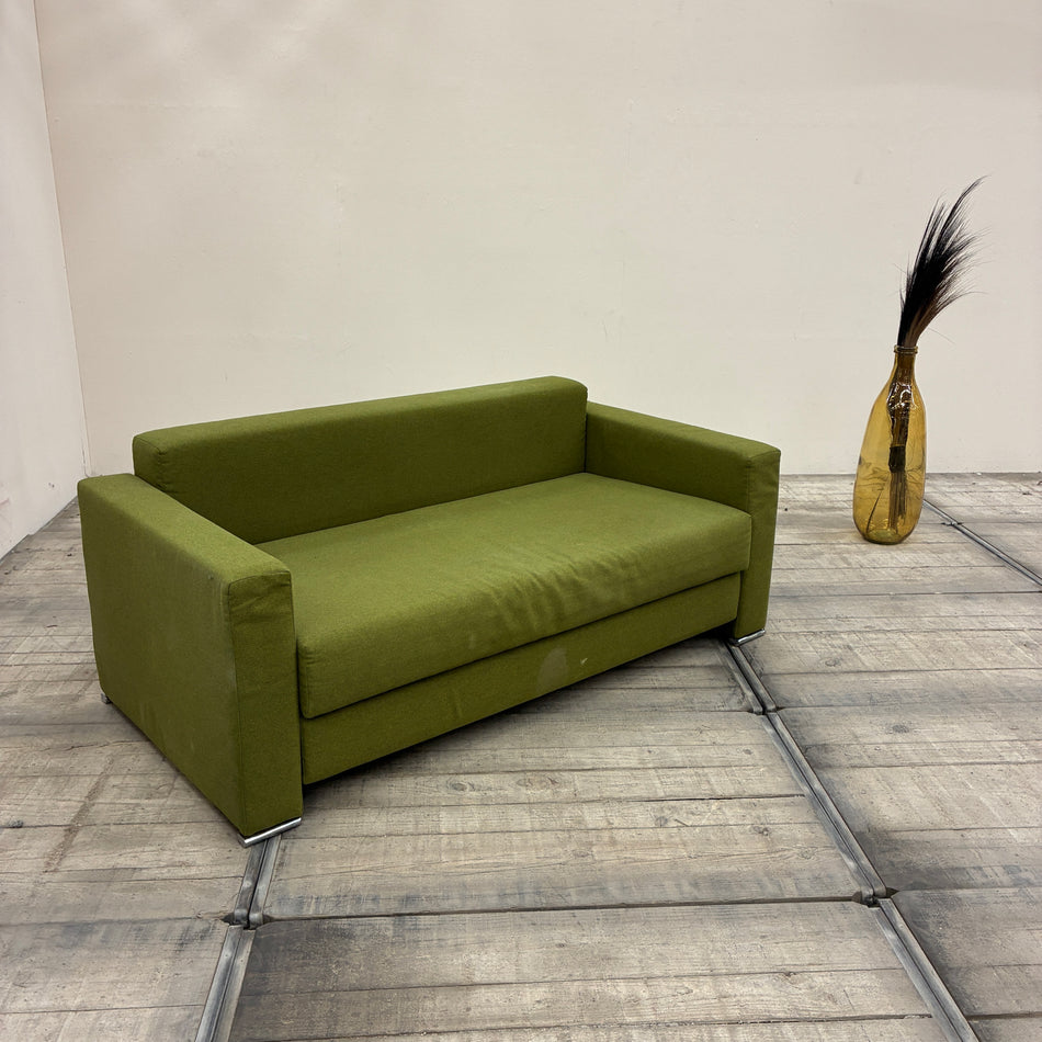 Sofa Schlafsofa 2-Sitzer Ausziehsofa Stoff Grün Schlafcouch Sofa couch Gebraucht
