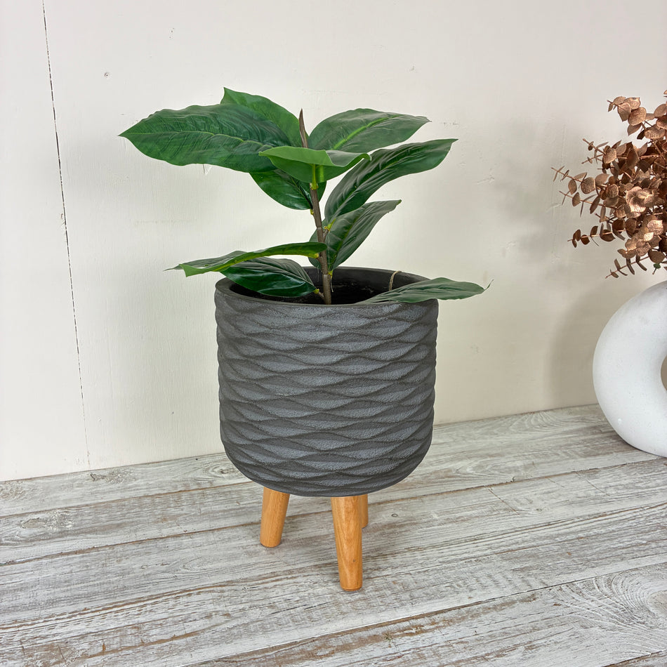 Decoris Blumentopf 32cm Grau Keramik Holz Übertopf Deko