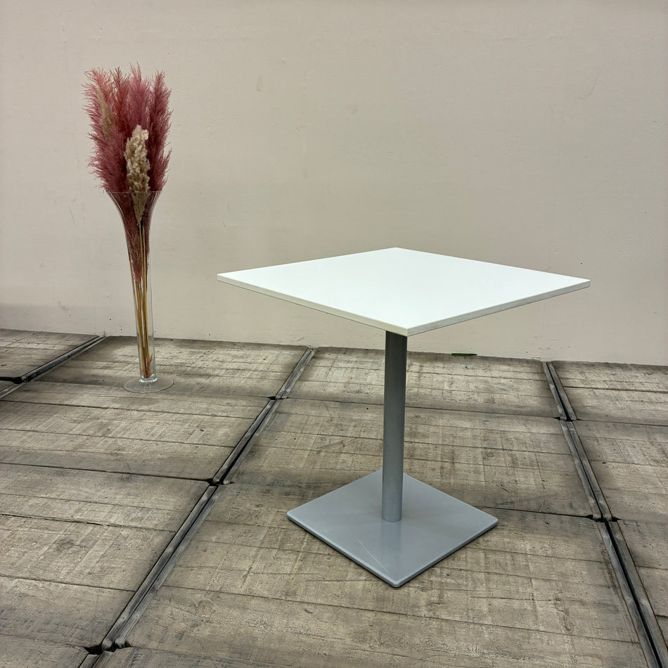 Bistrotisch Quadratisch Weiß Silber Metall Säulentisch Tisch Gebraucht