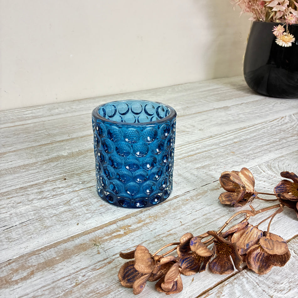 Teelichthalter Windlicht Blumentopf Pflanzentopf Glas Blau Wabenmuster Gebraucht