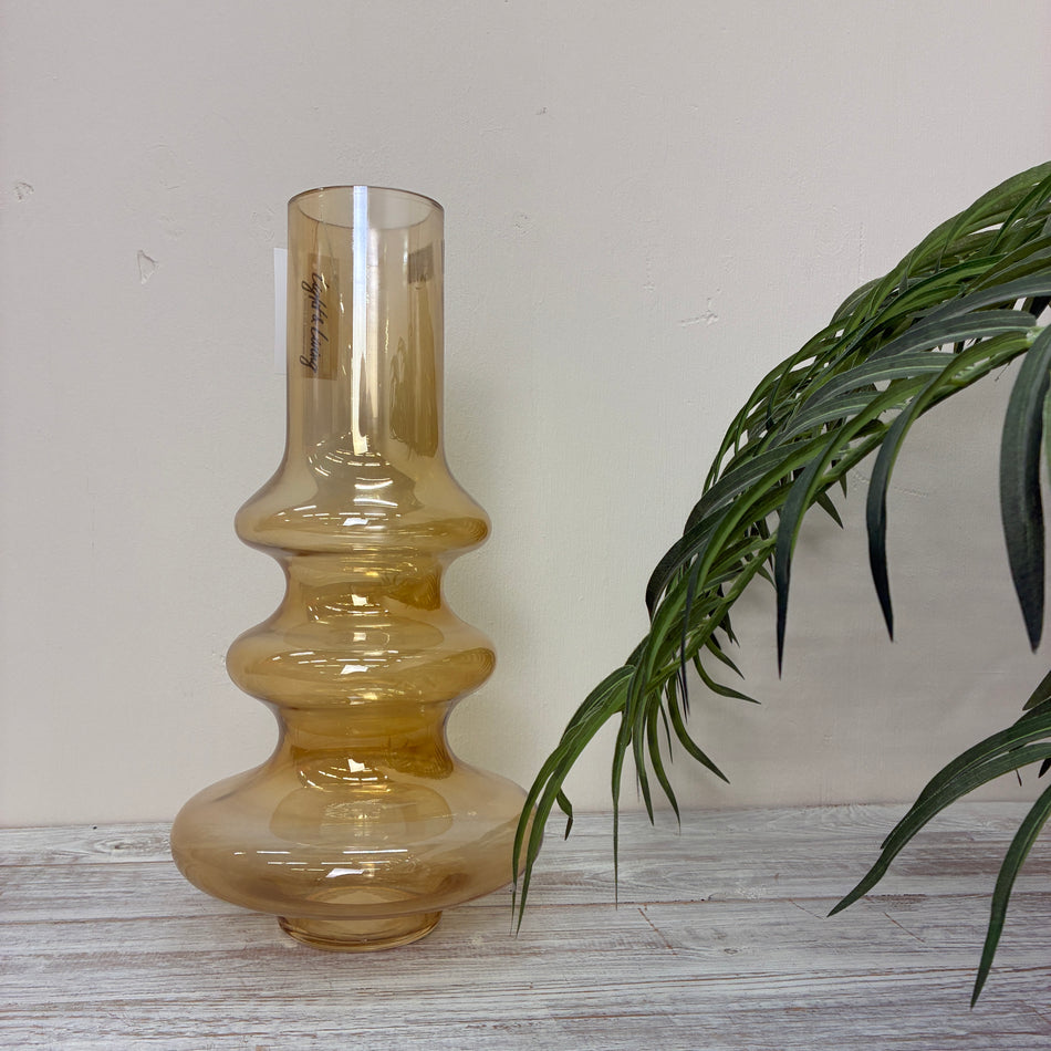 Vase Glas Öl beige Vintage Deko Vase Retro 40,5cm