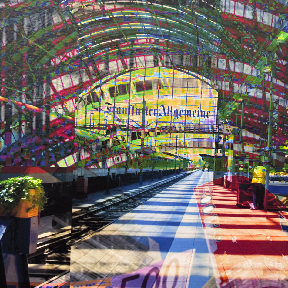 Wandbild 90x90 - Frankfurter Hauptbahnhof Halle- Fotodruck auf Leinwand Gebraucht
