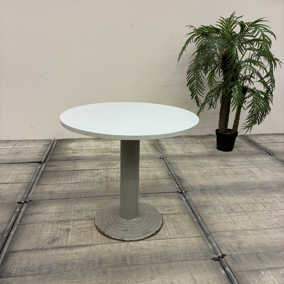 Bistro Table Round 80cm Gray White Metal Pedestal Base Table Used
