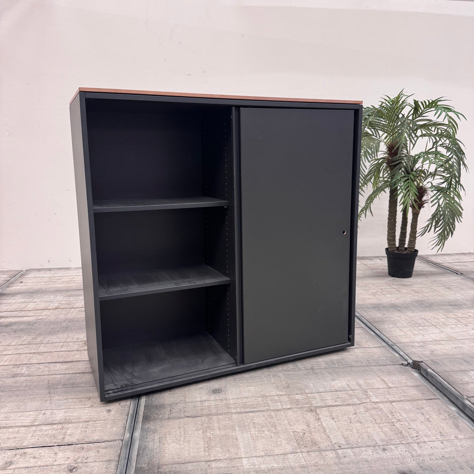 Planmöbel Schiebetürenschrank Schwarz Braun Holz Highboard Gebraucht