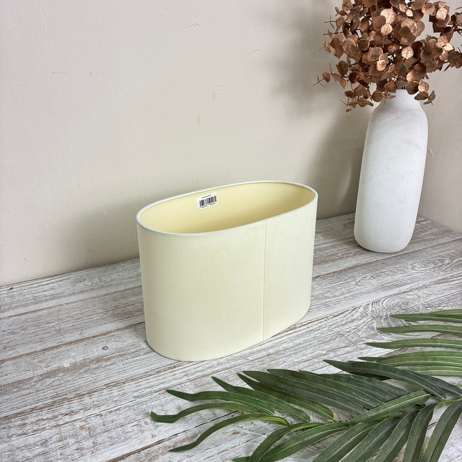 Lampenschirm Oval Stoff Creme Hellgelb Gebraucht
