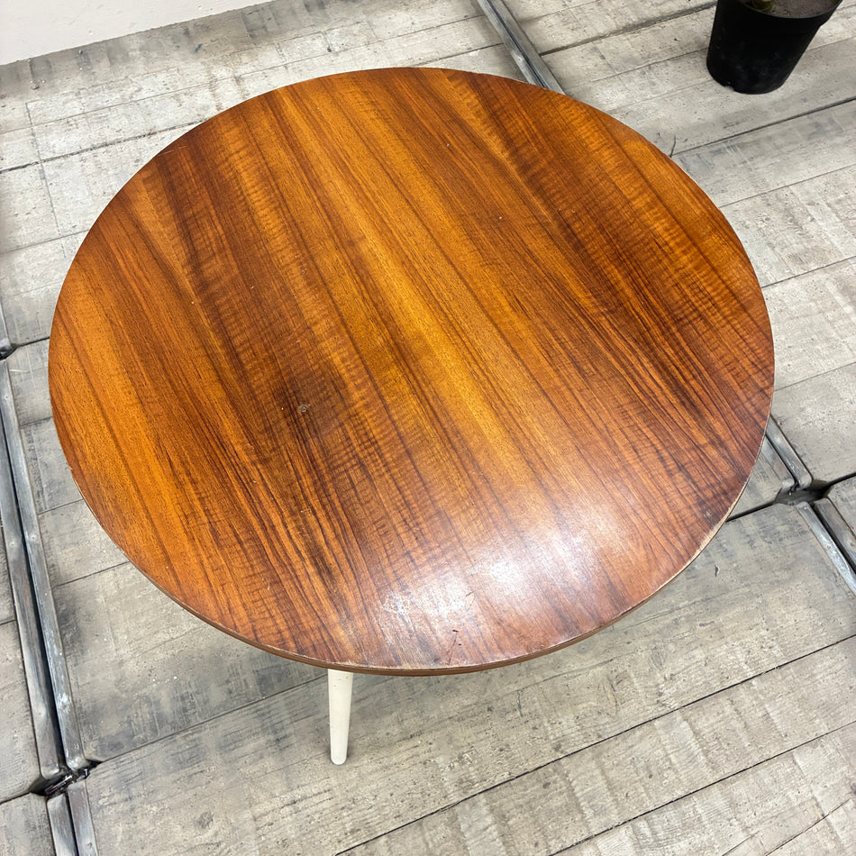 Mid Century Beistelltisch Rund Teak Braun Weiß Holz Couchtisch Tisch Vintage
