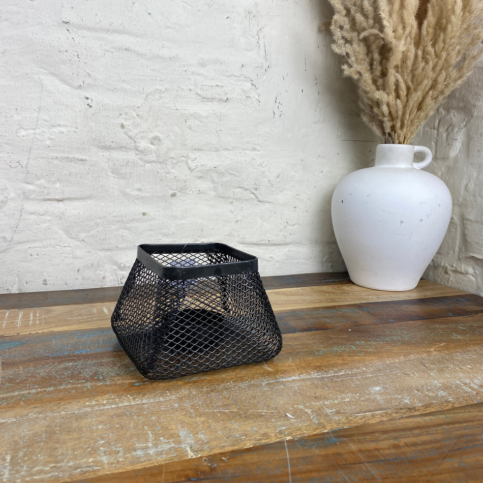 Teelichthalter schwarz Metall Gitter Deko 15cm