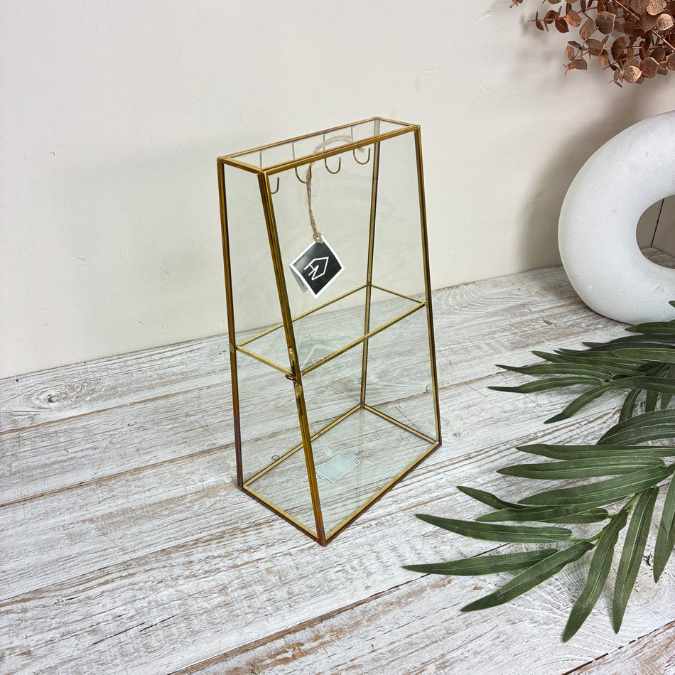 Schmuckschrank 31cm Messing Glas Schmuckvitrine Gold Kettenständer Deko