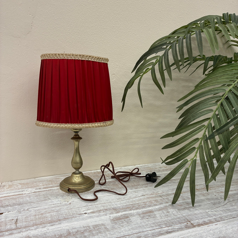 Tischlampe rot gold Messing Stoff Lampe Gebraucht