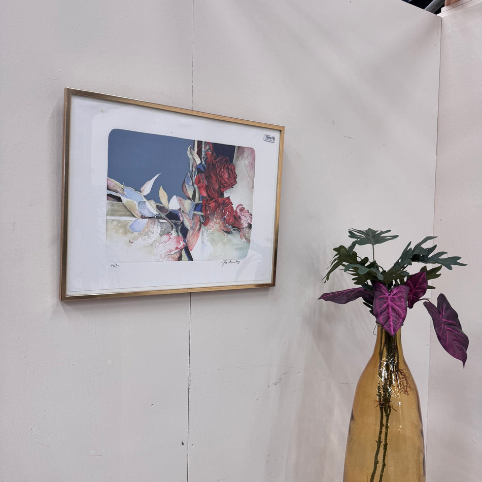 Kunstdruck Bunt/Gold Papier/Metall Florales Motiv Wandbild Deko Gebraucht