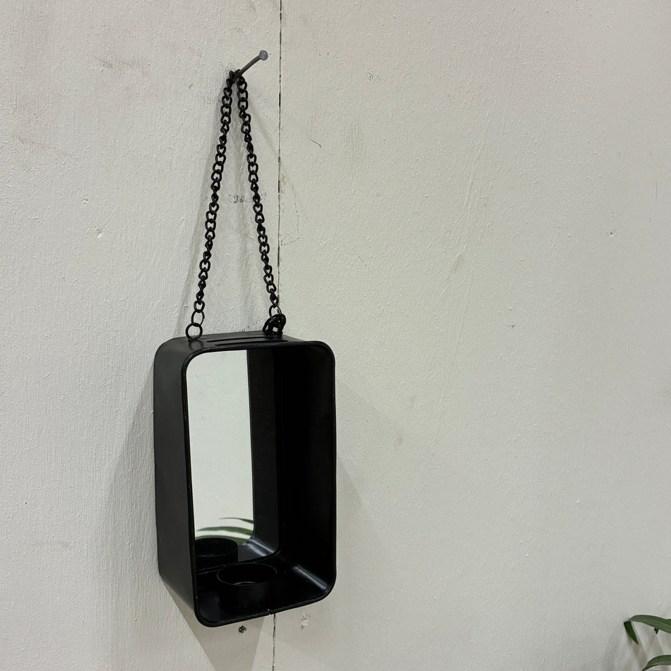 Gusta Spiegel mit Teelichthalter schwarz Metall Deko 18 cm