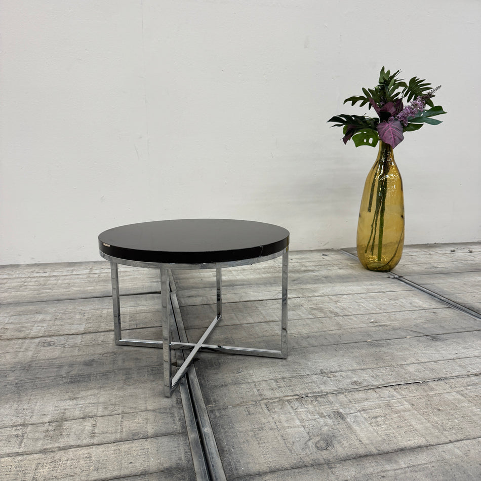 Lounge-Tisch Beistelltisch Rund Schwarz Holz Chrom-Kreuzgestell Tisch Gebraucht