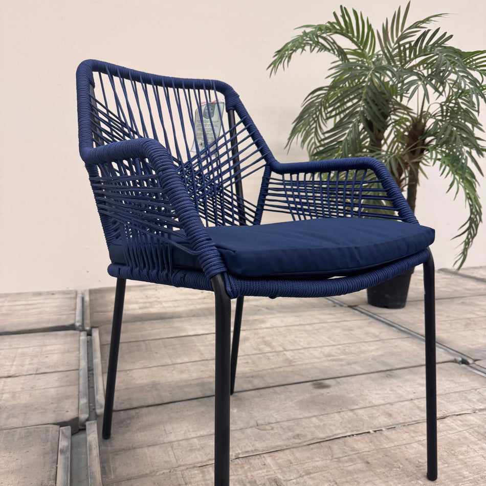 Design Outdoor Stuhl Rope Geflecht Blau Metall Gartenstuhl Armlehnstuhl stapelbar