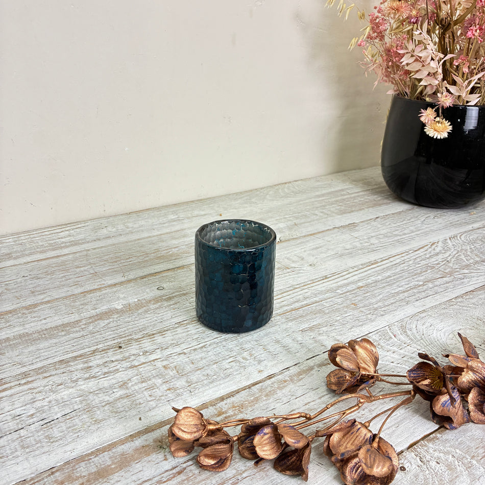 Mosaik Windlicht Teelichthalter S Blumenvase Blau Silber Glas Vase Deko Gebraucht