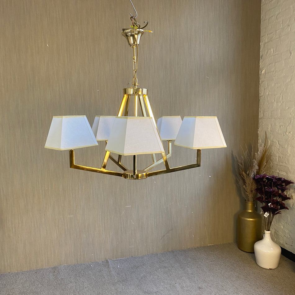 Goldene Pendelleuchte mit Stoffschirmen 5 flammig– Lampe Agadir
