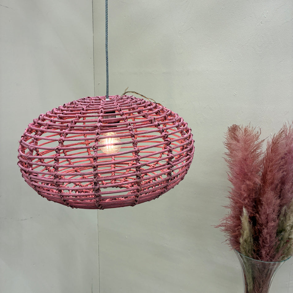 KidsDepot Hängelampe Pumpkin Pendelleuchte Rattan Rosa Lampe