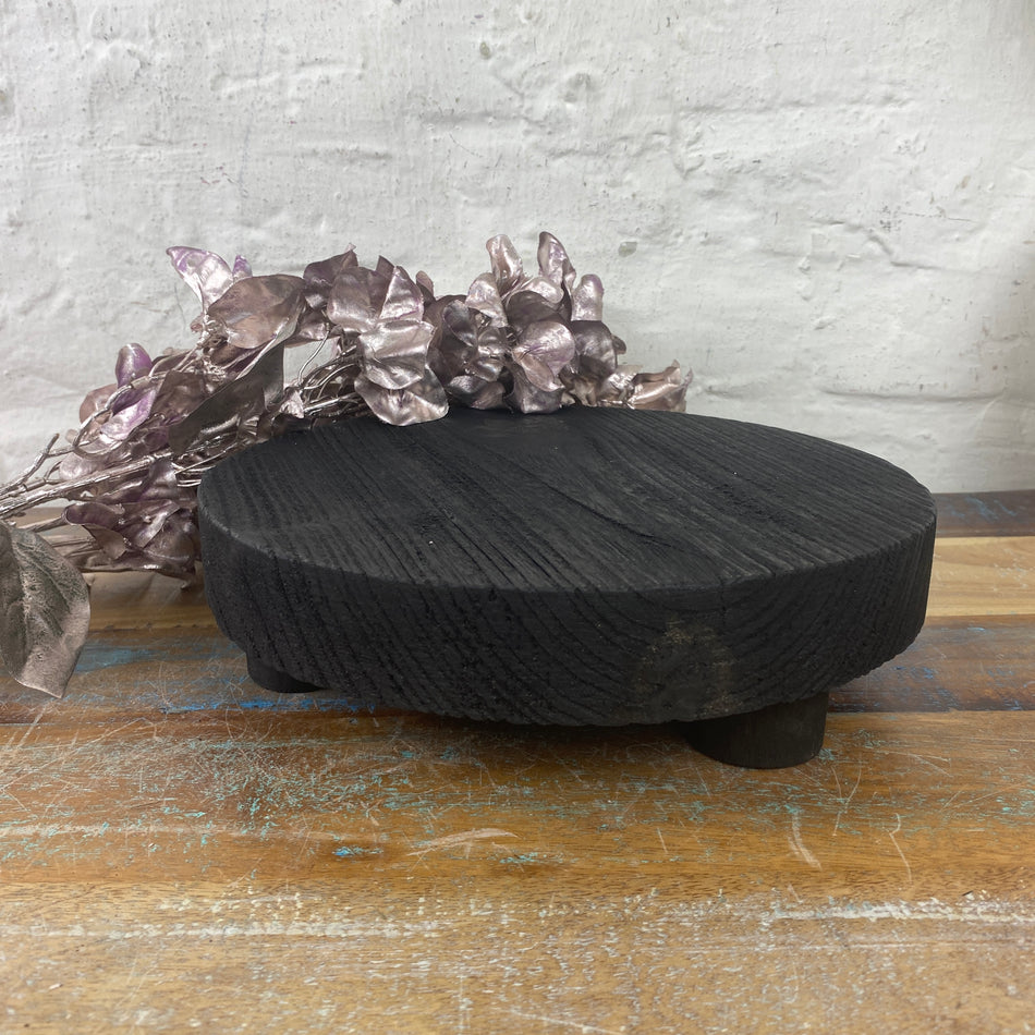 Plateau auf Füße Paulownia Holz schwarz 25 cm Tablett Deko