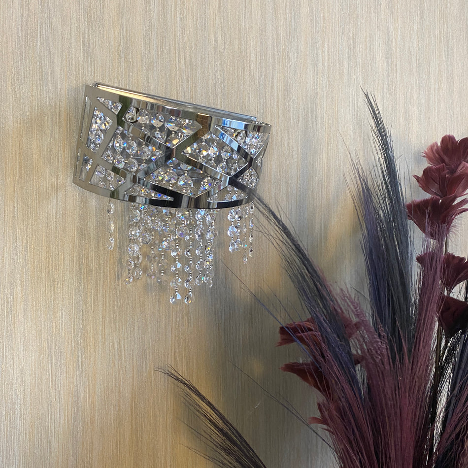 Chrom Wandleuchte mit Kristallbehang – Lampe Marrakesh Wand