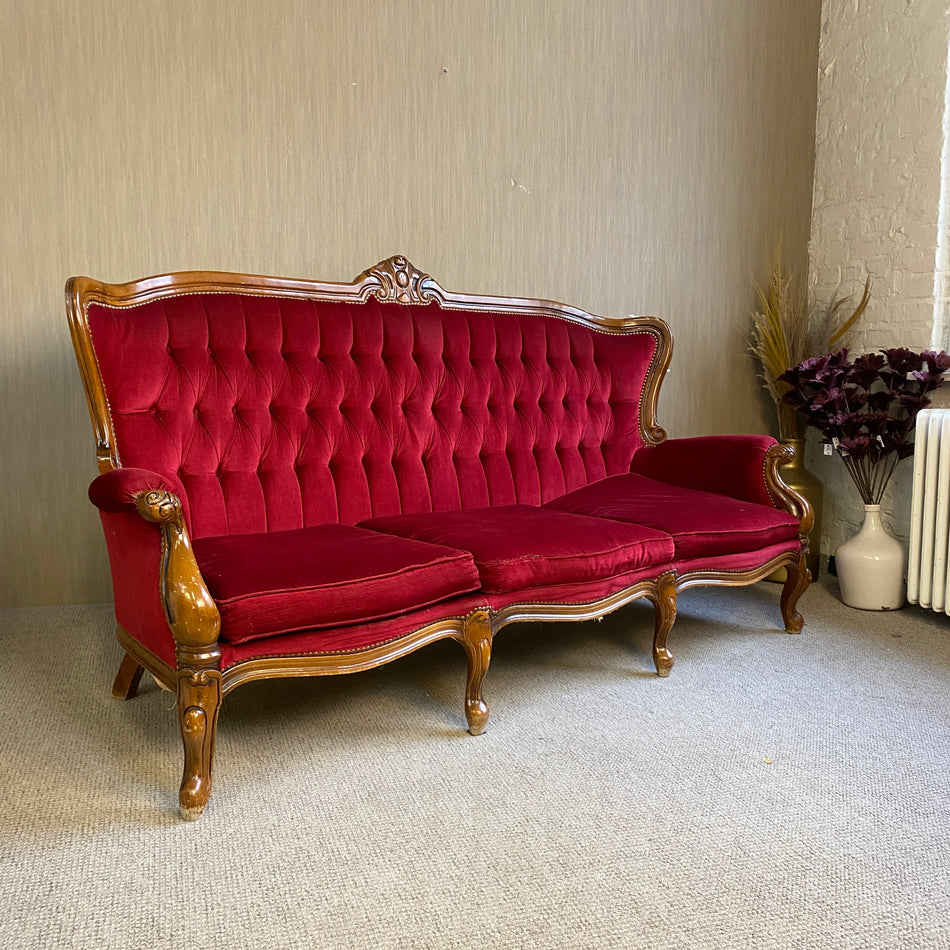 Barock Sitzgruppe aus rotem Samt – Sofa & Sessel im Louis-Stil gebraucht 3-teilige Garnitur