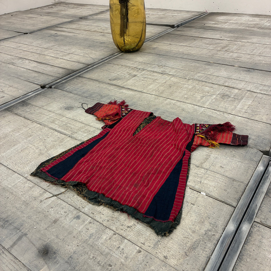 Oriental garment wall hanging dress tunic red striped used