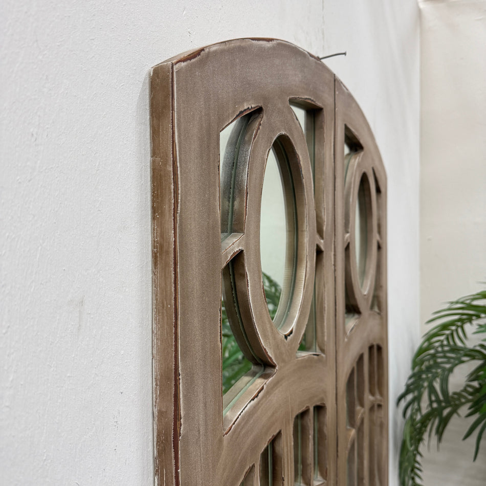 Wandspiegel Fensteroptik Braun Beige Holz Glas Wanddekoration Deko