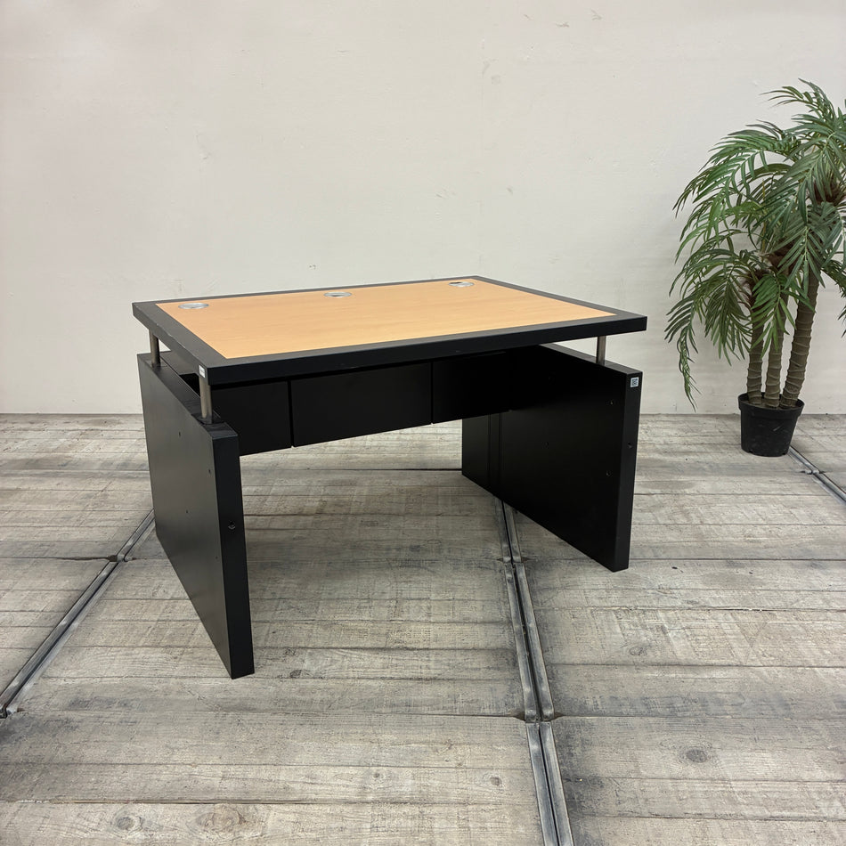 Schreibtisch 120x90 Holz Braun Schwarz Büro Wangenschreibtisch Tisch Gebraucht