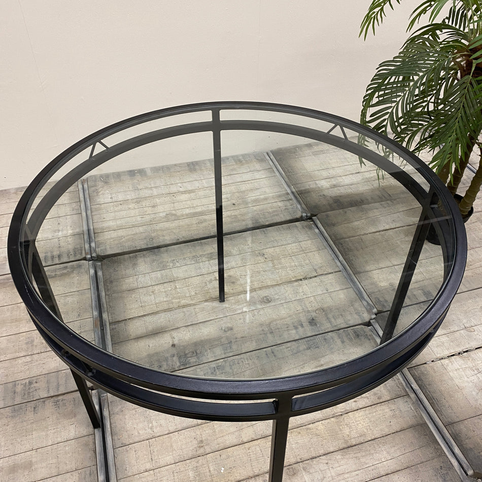 Beistelltisch schwarz Glas Eisen Tisch 70x60 rund Gebraucht