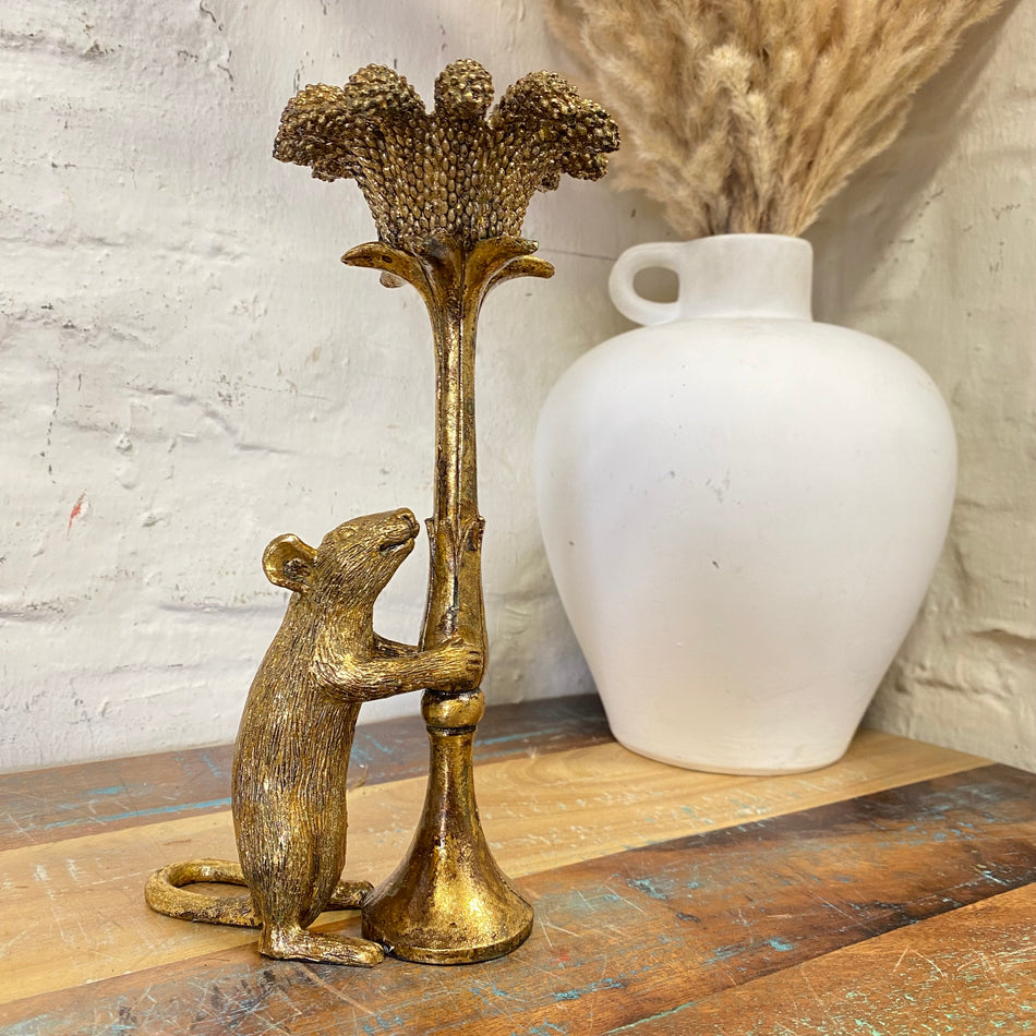 PTMD Kerzenhalter Maus goldfarbig Kunststoff 22,5cm