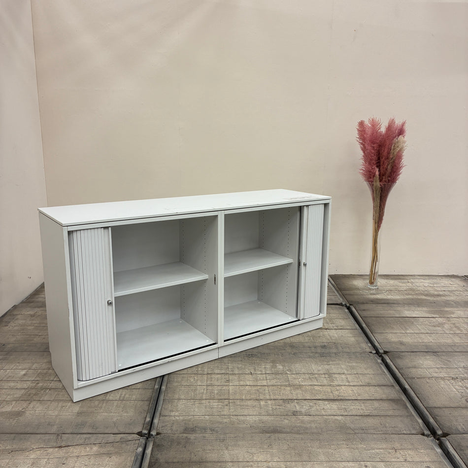 Planmöbel Sideboard Weiß Holz 2OH 2 Einlegeböden Rolladenschrank Schiebetürenschrank Büro Schrank Gebraucht