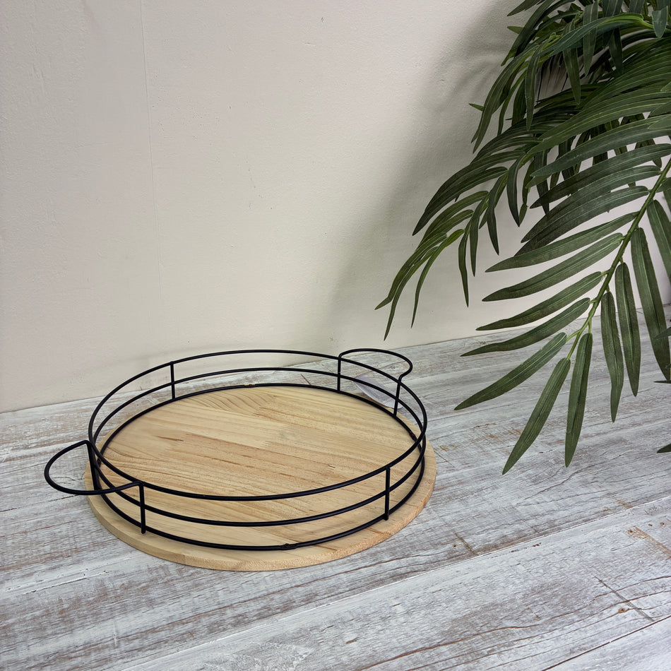 Alpina Serviertablett Holz Metall Rund Deko Tablett 43cm Küchentablett