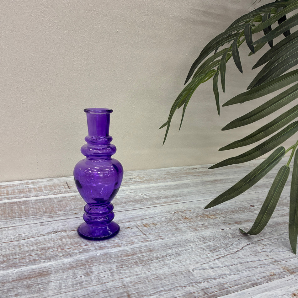 Vase Lila Glas Geriffelt Deko Kerzenhalter Retro 15,5cm