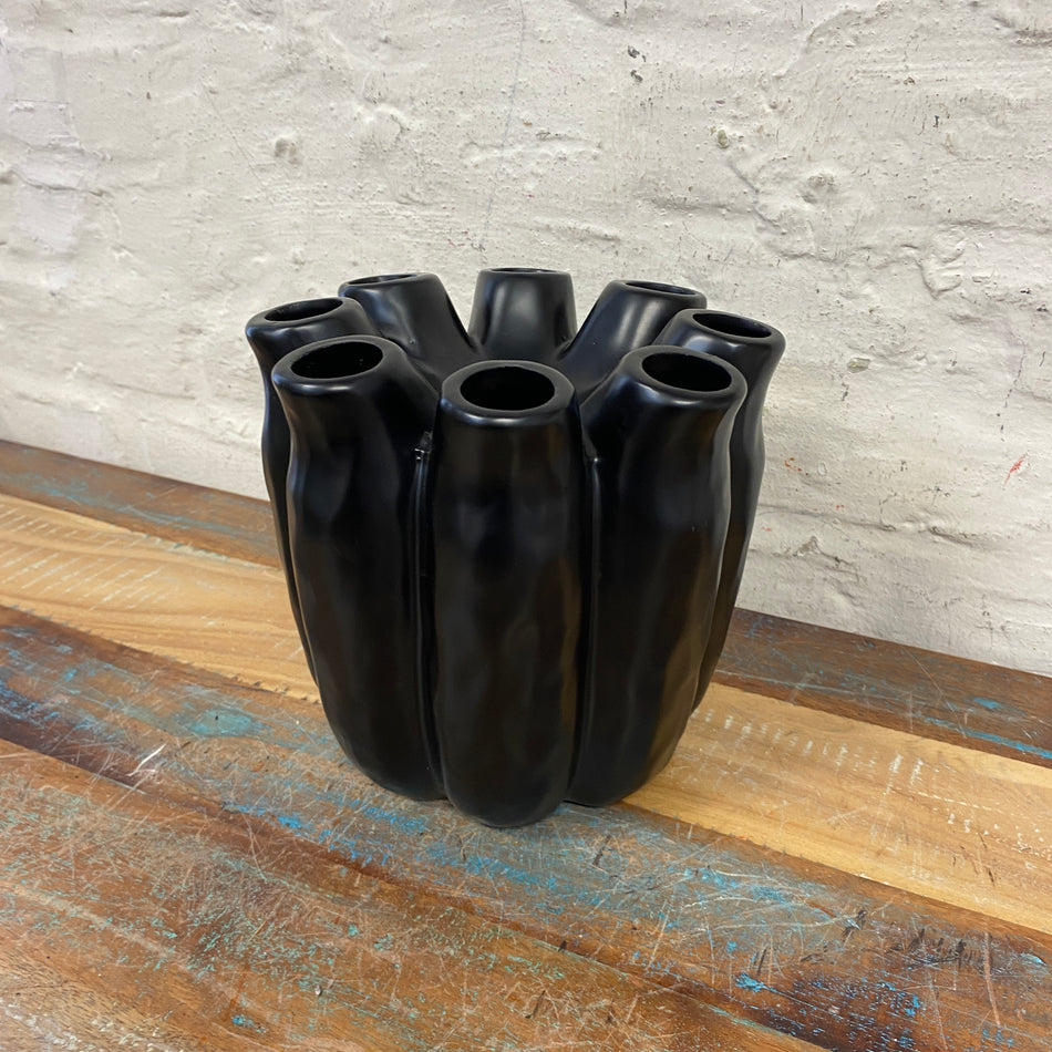 Vase Luna Tube schwarz Keramik Blumenvase 19cm Deko