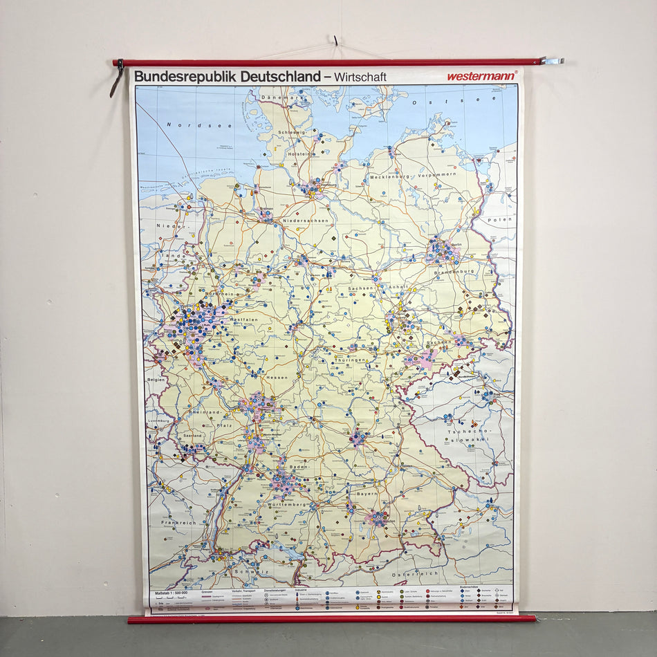Vintage Schulkarte – Bundesrepublik Deutschland Wirtschaft – Erdkunde Rollbild Lehrtafel Wanddeko