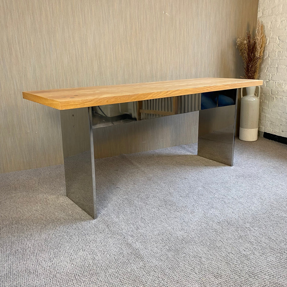 Schreibtisch Esstisch gebraucht groß braun Holz Metall Tisch 180x60