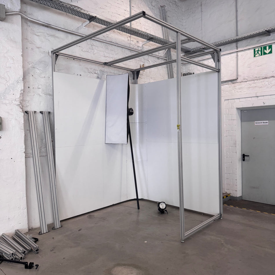 Fotostudio Fotokabine Weiß Silber Aluminium Profil mit Rotalux Style RX 600 Set Gebraucht