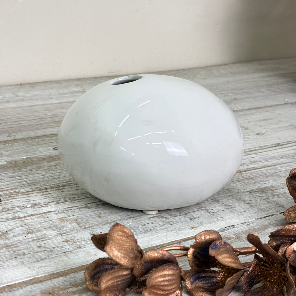 Kleine Keramikvase Mini Kugelvase Blumenvase Weiß Vase Gebraucht