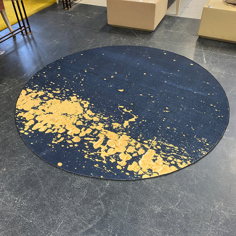Teppich neu blau gelb rund Niederflor Muster 200cm
