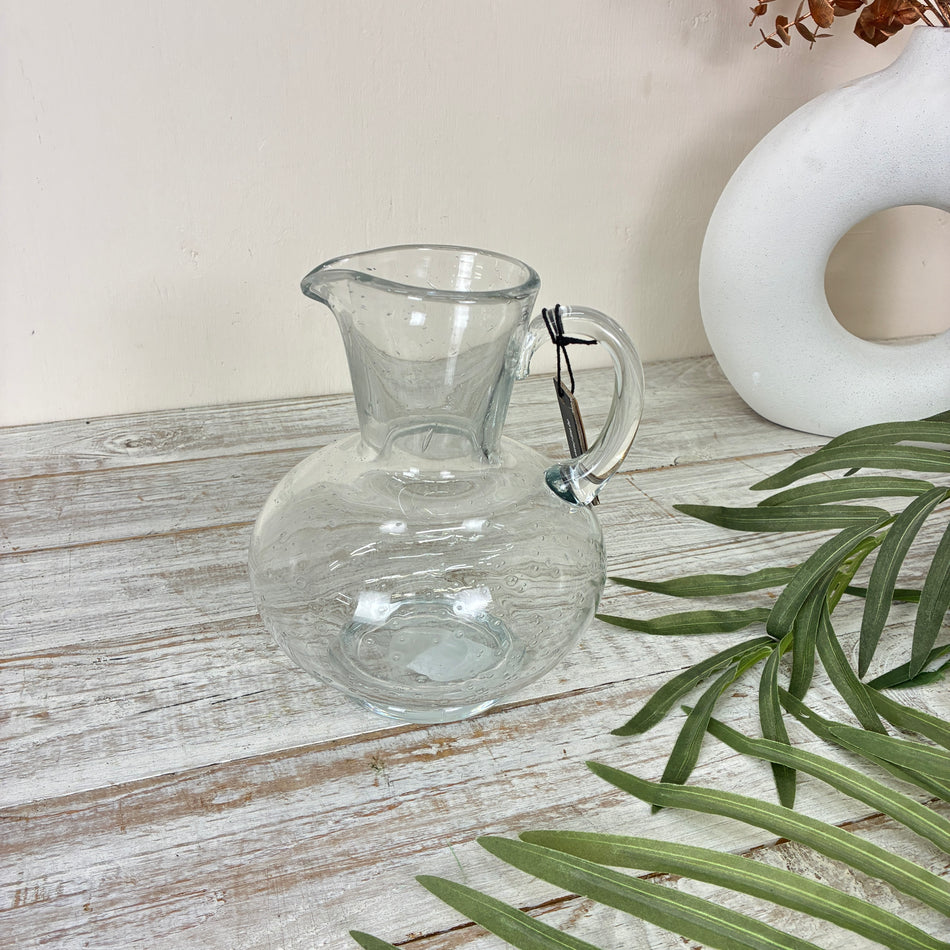 J-LINE Vase 21cm Glaskrug Transparent Bauchige Form Karaffe Glas Deko